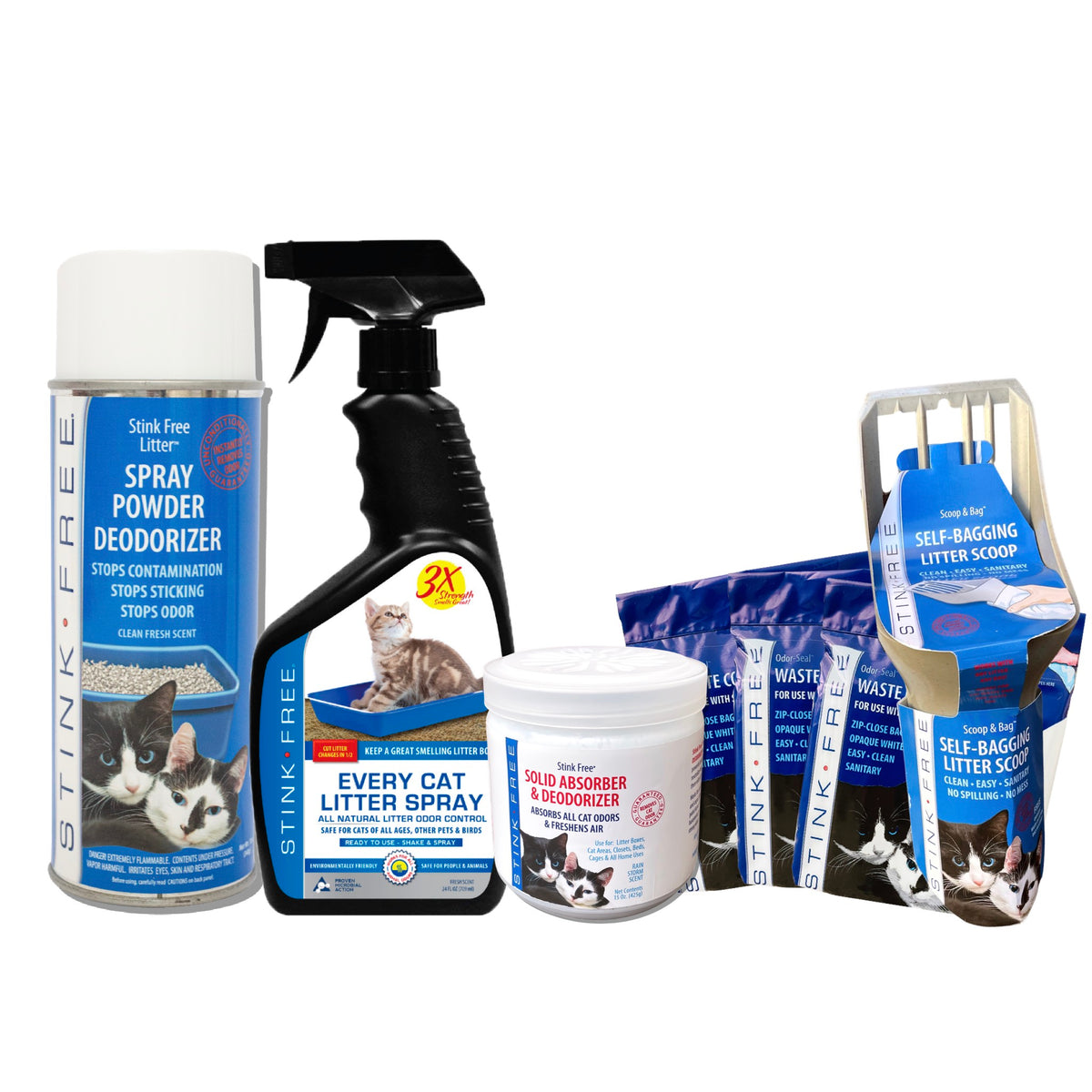 Litter Box Essentials Combo Pack w/ SelfBagging Litter Scoop Included Stink Free