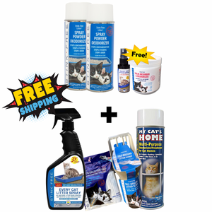 2 Pack of Non Stick Litter Spray with FREE 2 oz Every Cat & Rainstorm Solid Deodorizer