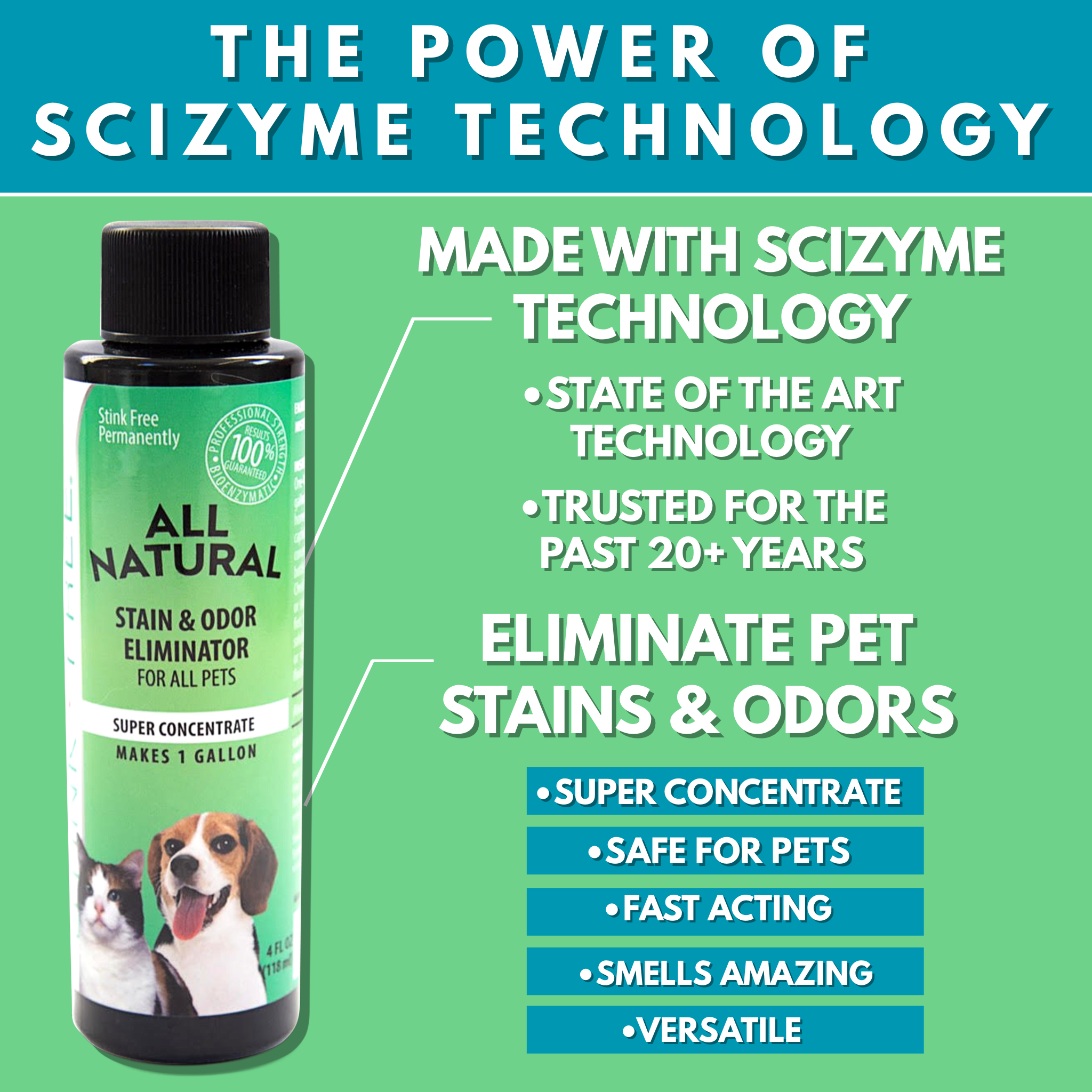 All Natural Stain & Urine Odor Eliminator for Pets w/ FREE UV Light, Makes 1 Gallon of Solution (Empty 24 oz. Sprayer Included)