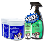Solid Gel Deodorizer For Pets - Rainstorm Scent (2 pack) + FREE All Natural 4oz Concentrate paired with an empty 24oz spray bottle