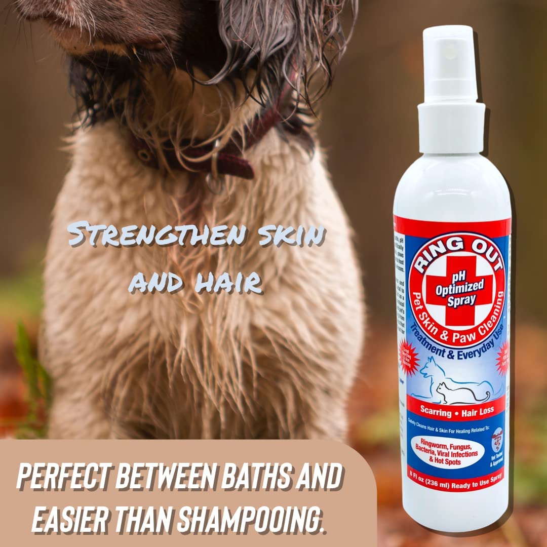 Ring Out for Pets - Ready to Use Spray: Control & Help Ringworm | Clean Pets Skin & Paws | Recovery & Itch Relief Calming Spray for Dog, Cat, Guinea Pig, Small or Large Animals/Pet. 8 oz Spray Bottle