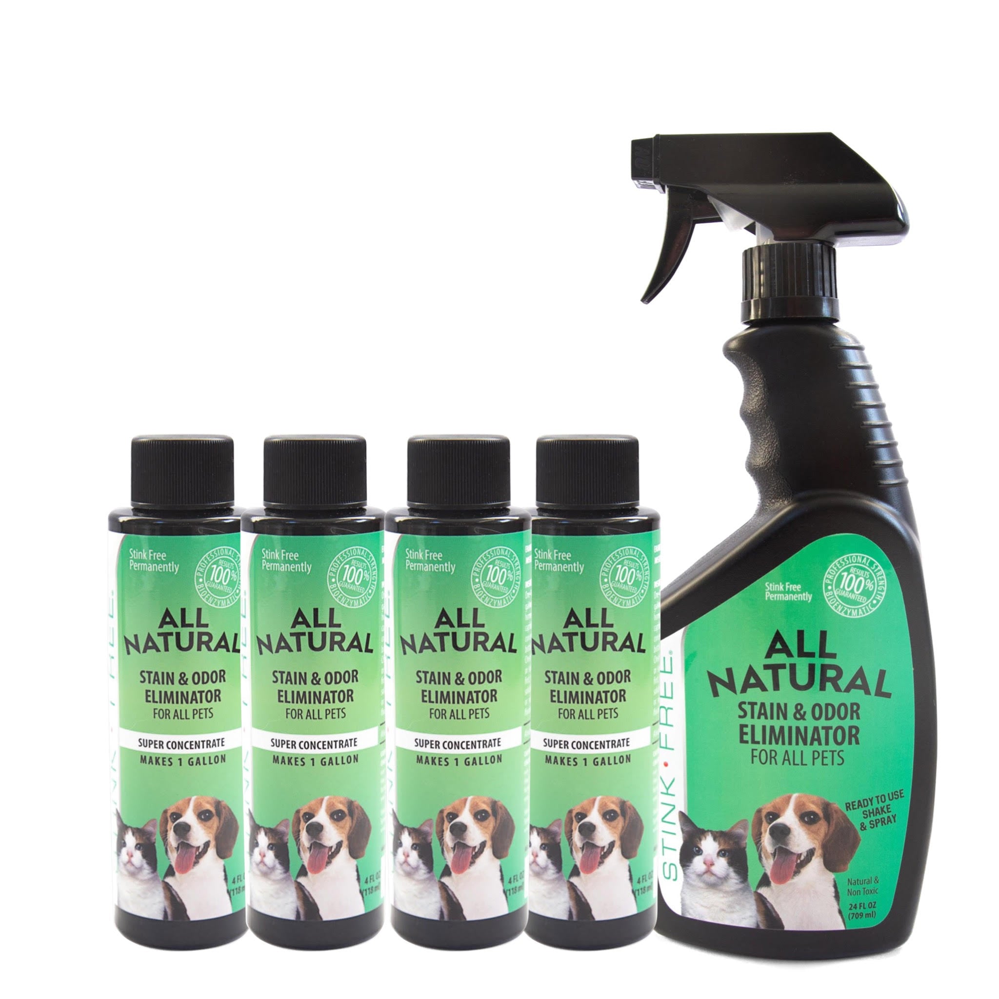 All Natural Stain & Urine Odor Eliminator for Pets w/ FREE UV Light, Makes 1 Gallon of Solution (Empty 24 oz. Sprayer Included)