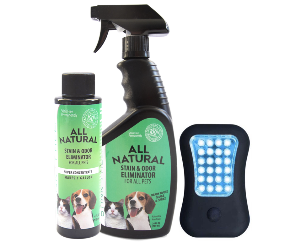 All Natural Stain & Urine Odor Eliminator for Pets w/ FREE UV Light, Makes 1 Gallon of Solution (Empty 24 oz. Sprayer Included)